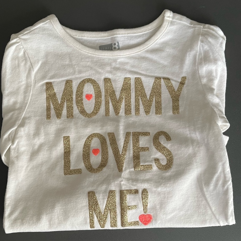 Crazy 8 Coral & Gold Girls Long Sleeve Shirt “Mommy Loves Me” Size 5T